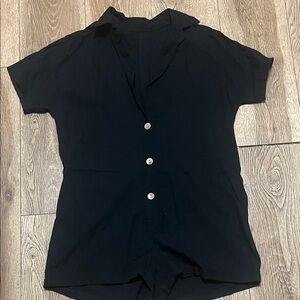 Black Short-Sleeve Button-Front Romper